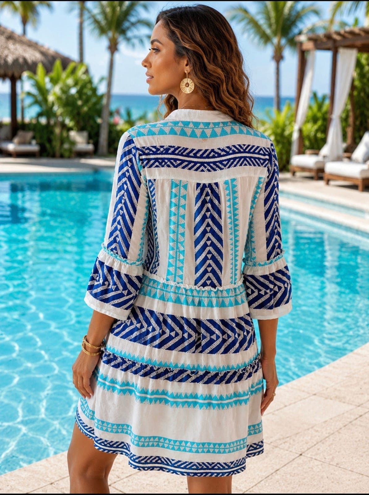 Azure Coast Embroidered Resort Tunic Dress — view 2