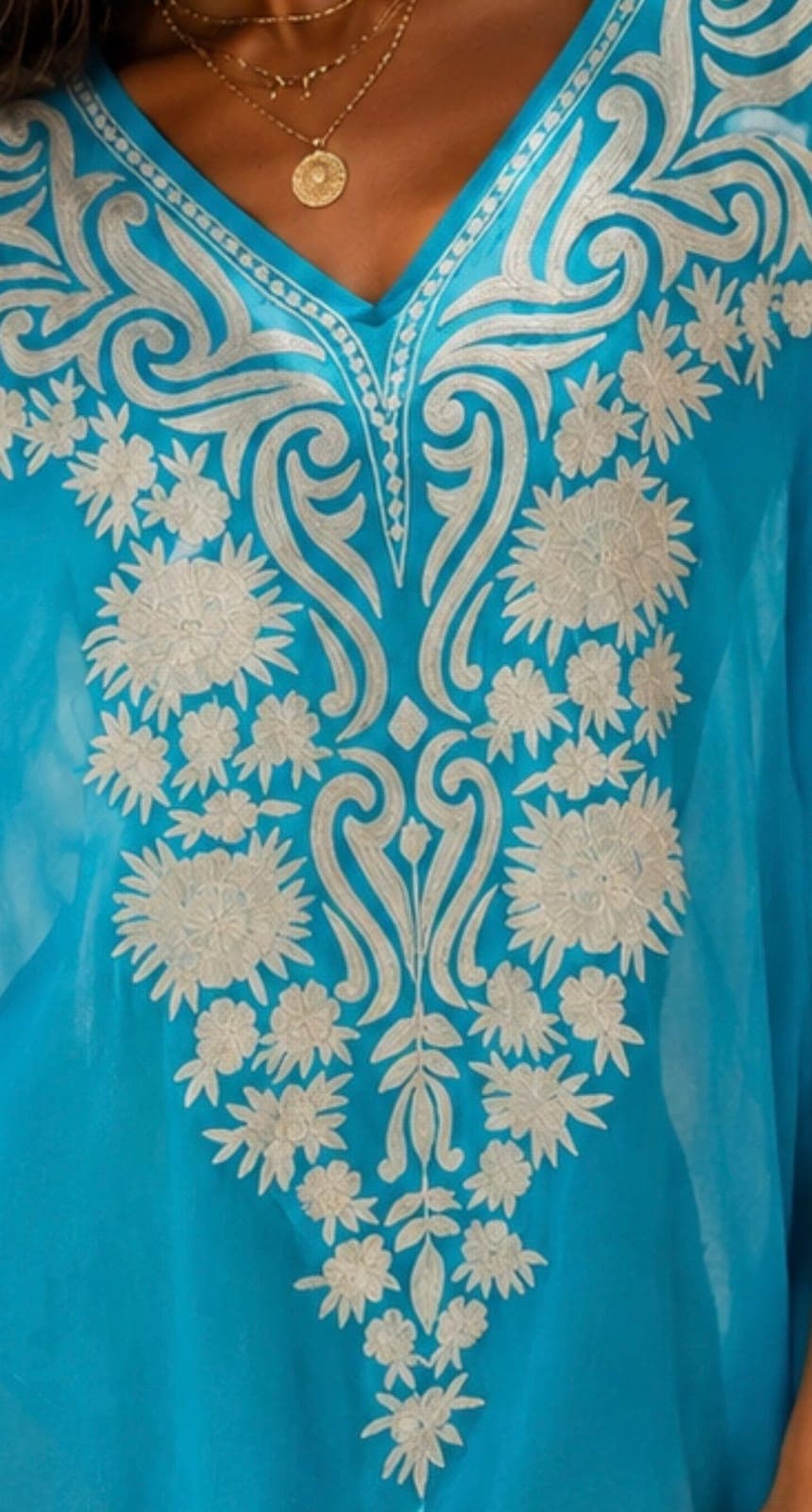 Azure Escape Embroidered Sheer Kaftan — view 3