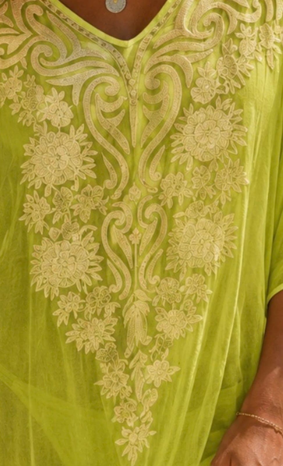 Lime Luxe Embroidered Sheer Kaftan Cover-up — view 3