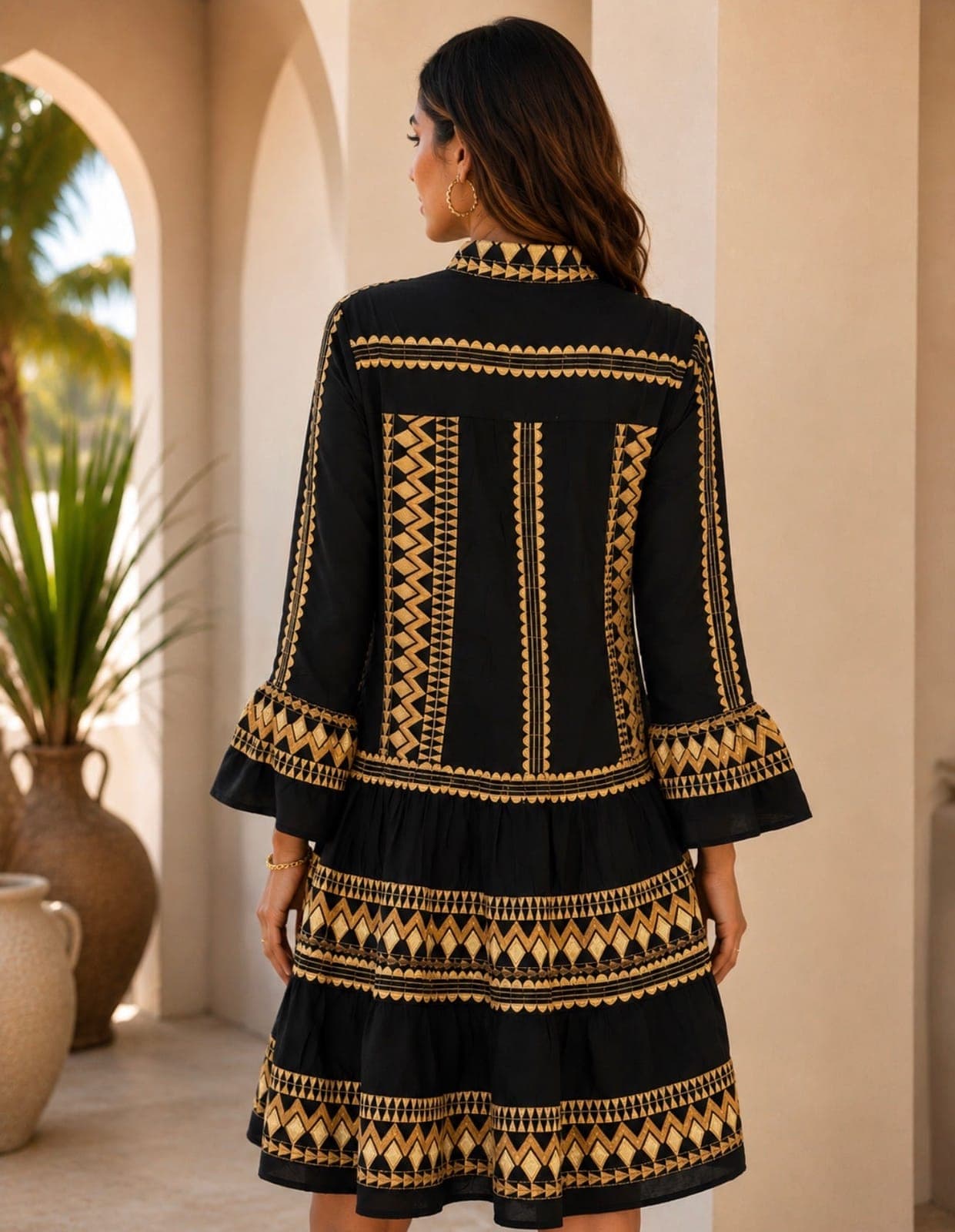 Midnight Gold Embroidered Resort Dress — view 2