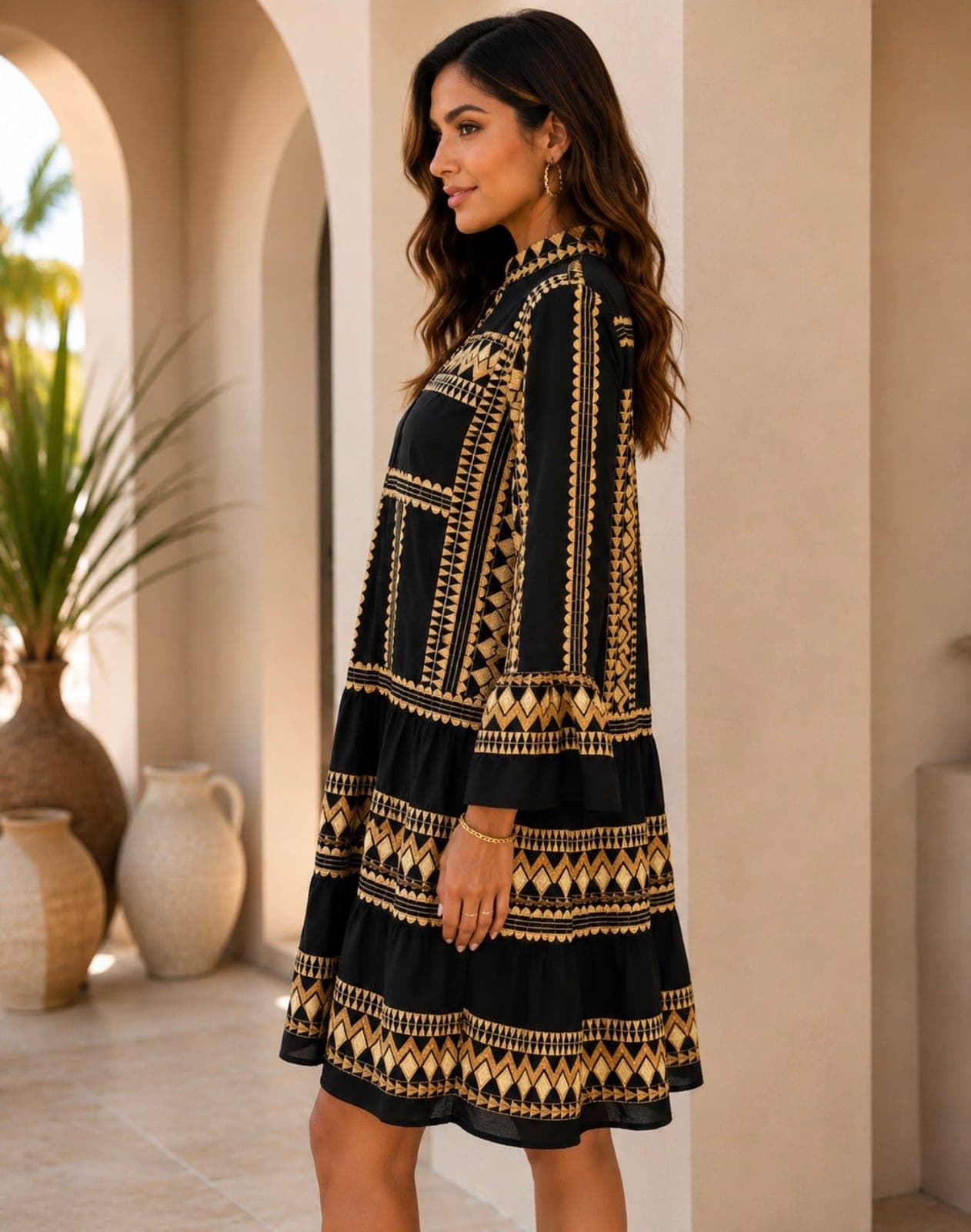 Midnight Gold Embroidered Resort Dress — view 3