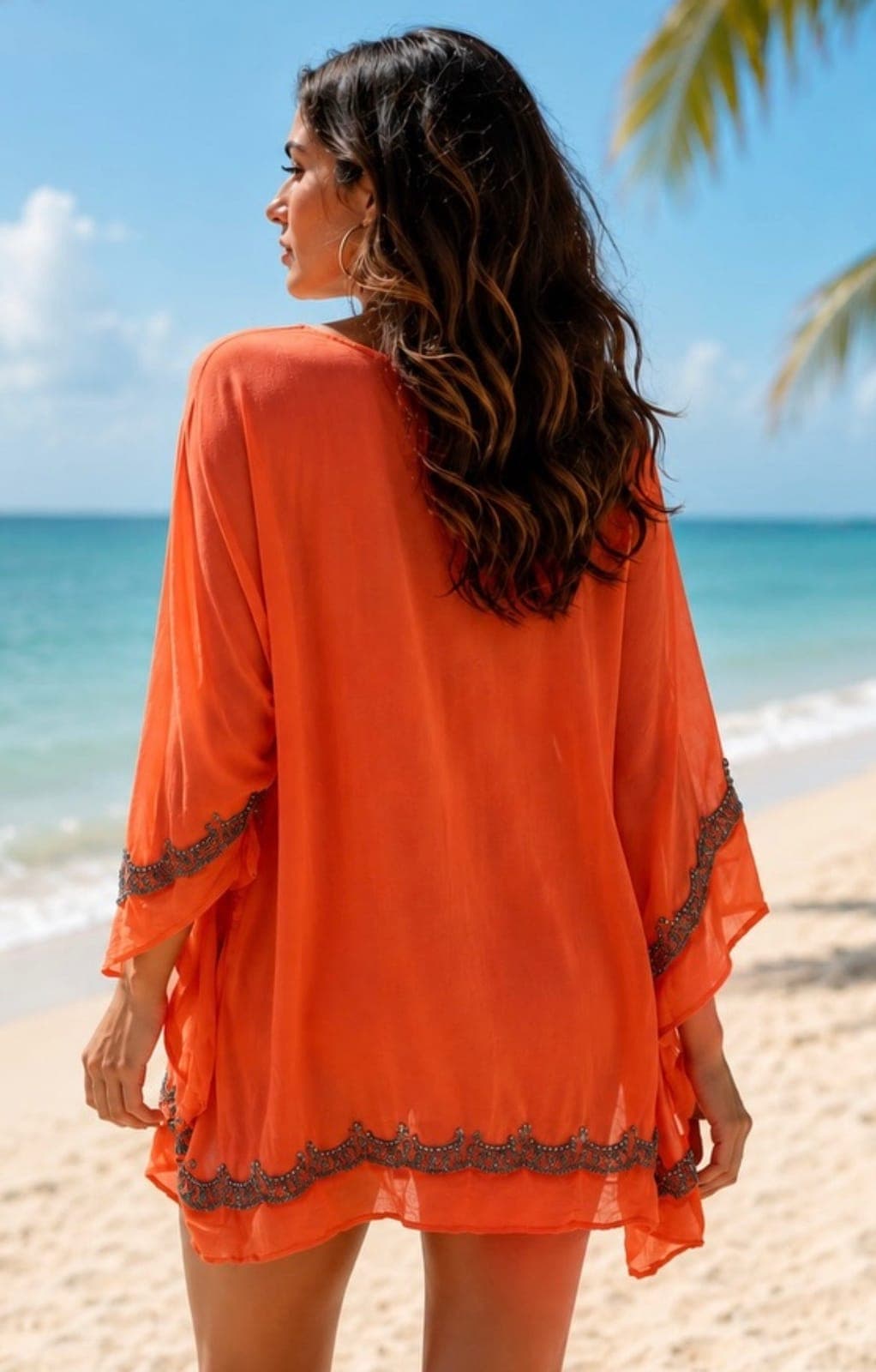 Sunset Coral Embellished Resort Tunic — view 2