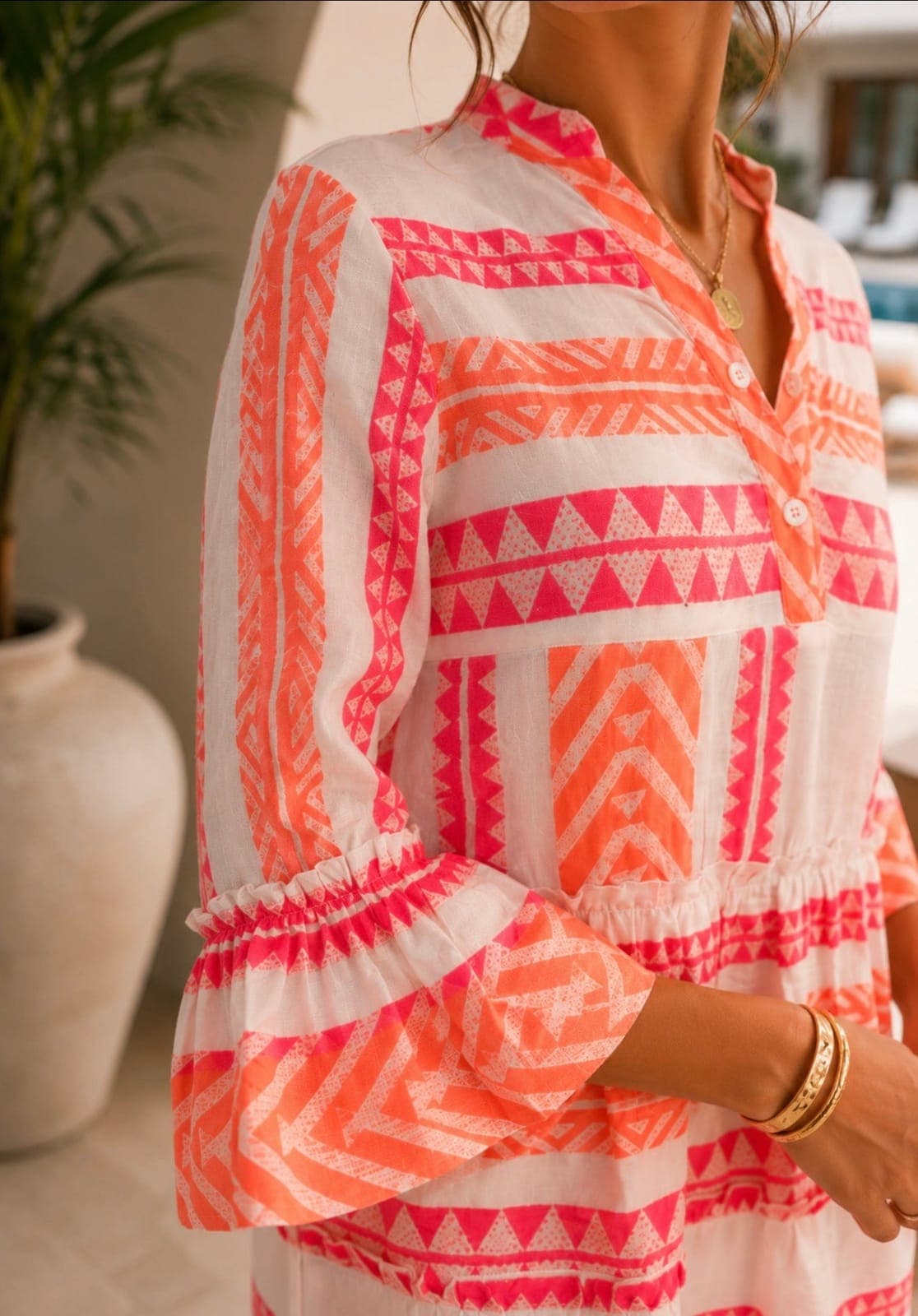 Sunset Coral Embroidered Resort dress — view 4